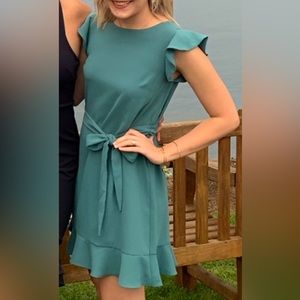 LOFT Outlet Teal Flounce Sleeve Tie Dress